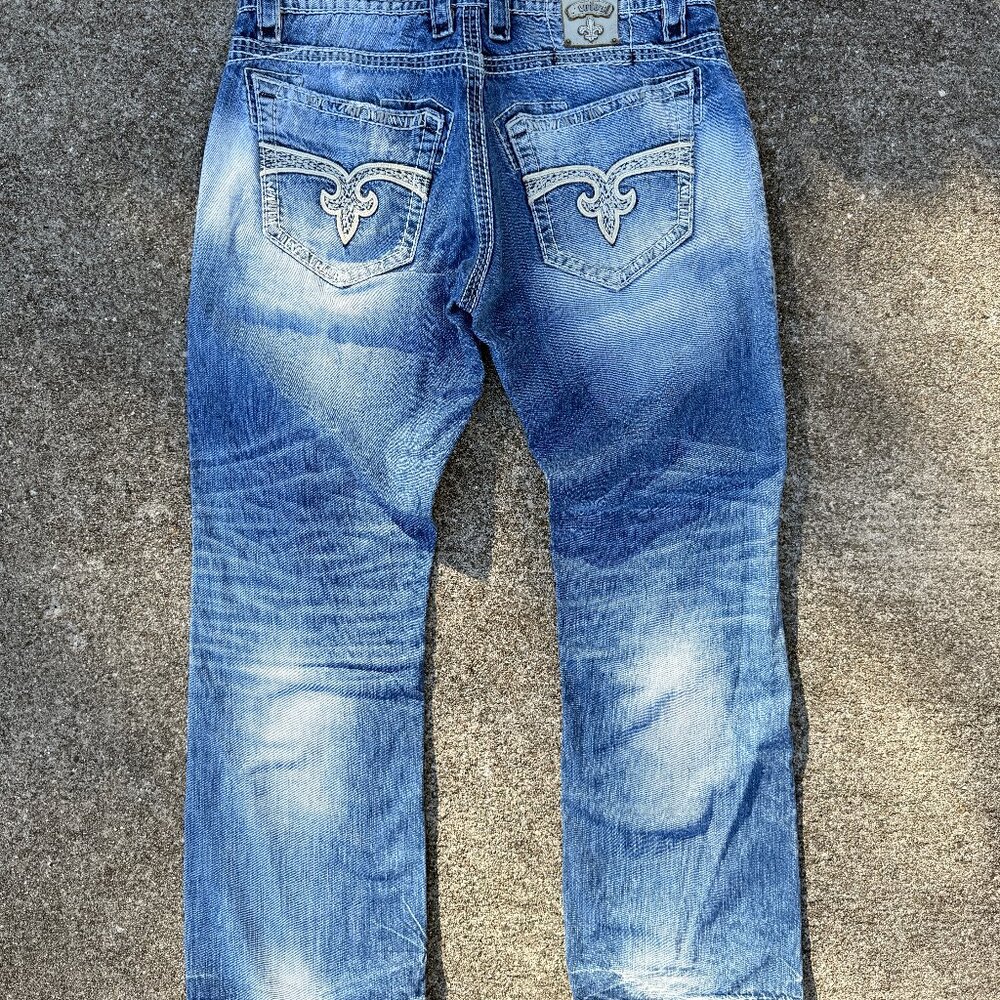 Rock Revival faded distressed wide leg blue jeans